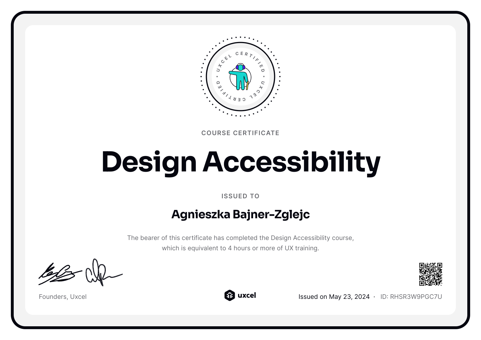 Agnieszka Bajner-Zglejc's certificate
